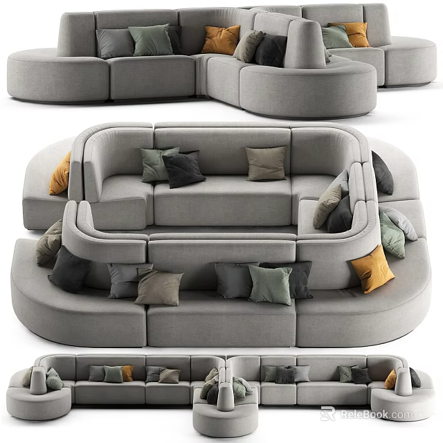 Modern Gray Modular Sectional Sofa With Colorful Cushions For Living Room 3d model 