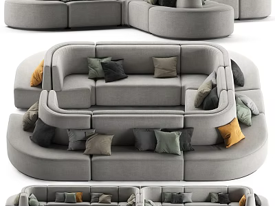 Modern Gray Modular Sectional Sofa With Colorful Cushions For Living Room 3d model