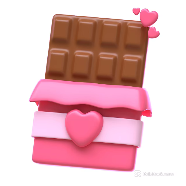 Sweet Chocolate Bar with Pink Wrapper and Heart Decoration for Gifts 3d model 
