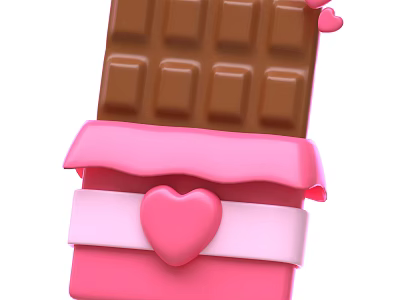 Sweet Chocolate Bar with Pink Wrapper and Heart Decoration for Gifts 3d model