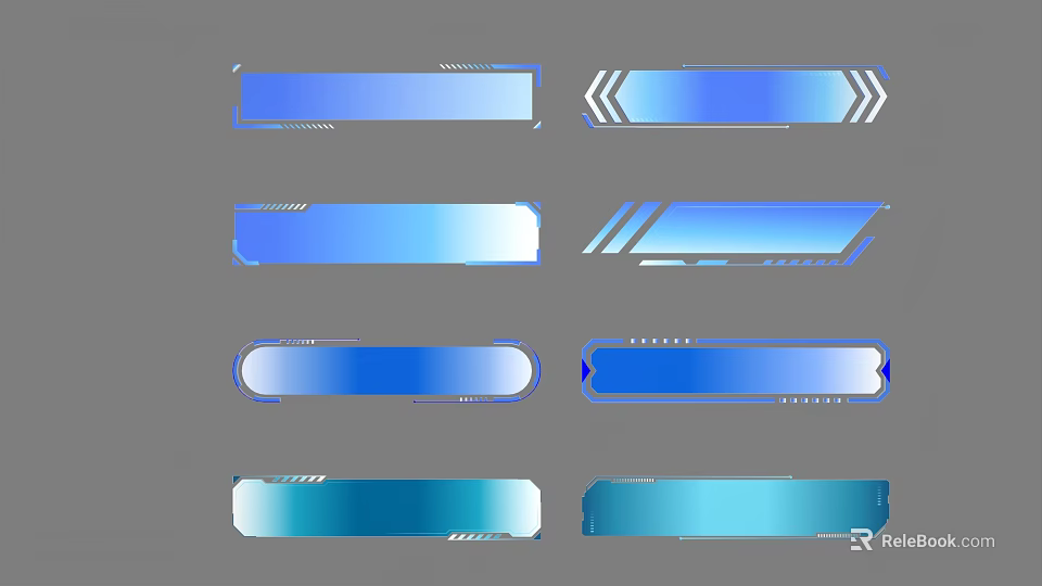 Modern Tech Style Blue Gradient Buttons With Geometric UI Elements Design 3d model 
