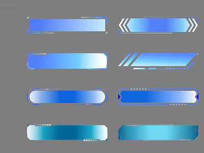Modern Tech Style Blue Gradient Buttons With Geometric UI Elements Design 3d model