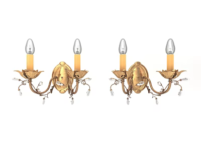 Pair of Elegant Classical Gold Wall Sconces With Double Crystal Lights 3d model