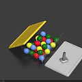Transparent Storage Box With Yellow Lid Containing Colorful Balls And White Cover
