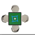 Square Entertainment Table with Green Surface Blue Frame White Circle and Four Beige Chairs 3d model