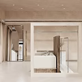 Minimalist Modern Clothing Store Interior With Reception Desk Large Screen And Curtains