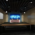 Other Modern Studio Interior With Large World Map Screen Podium Wooden Walls And Grid Ceiling