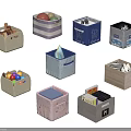 Assorted Storage Baskets With Colorful Patterns And Different Materials For Home Organization 3d model