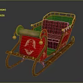Festive Red And Green Decorative Sleigh With Checkered Seat And Bells