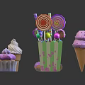 Colorful Assorted Desserts Display With Pink Donut Ice Cream Cones Lollipops and Cupcake