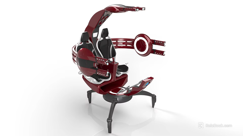 Red Mechanical Gaming Seat With Ergonomic Design And Circular Armrests 3d model 