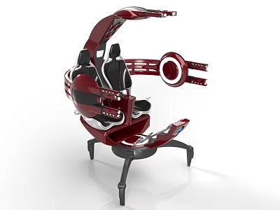 Red Mechanical Gaming Seat With Ergonomic Design And Circular Armrests 3d model