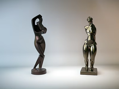 Carved Metal Human Figure Sculptures With Shiny Surface And Different Poses 3d model