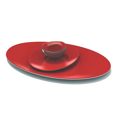 Elegant Red Tableware Set with Stacked Bowl and Plates for Modern Dining 3d model