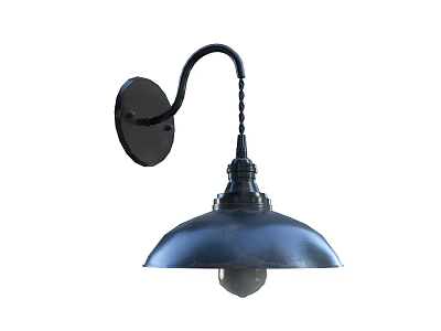Black Industrial Style Wall Light With Curved Arm And Bell Shaped Metal Shade 3d model