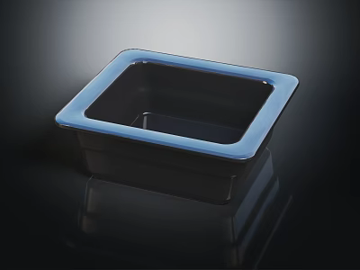 Modern Square Vegetable Washing Sink With Blue Rim And Black Smooth Body 3d model