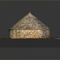Cartoon Style Stone Hut Model With Domed Roof And Grass Field Pathway
