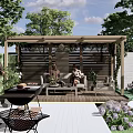 Outdoor Pergola in Backyard Patio with Seating Area Grill and Greenery for Relaxing Gatherings