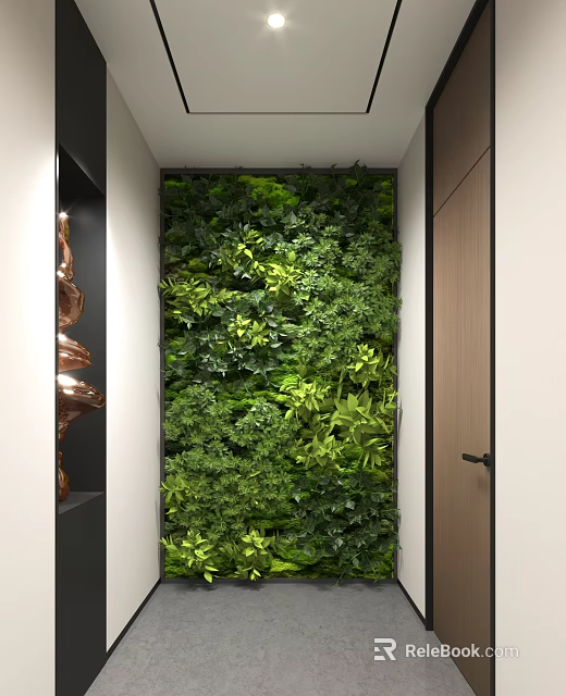 Lush Indoor Living Plant Wall With Diverse Greenery For Modern Hallway Decor 3d model 
