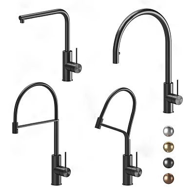 Modern Black Kitchen Faucets With Curved Handle Designs And Metal Accent Details 3d model