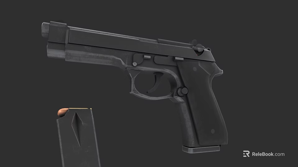 Black Semi Automatic Handgun With Magazine And Bullet On Dark Background 3d model 