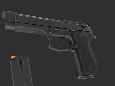 Black Semi Automatic Handgun With Magazine And Bullet On Dark Background 3d model