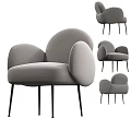 Modern Gray Upholstered Accent Chair With Curved Arms And Black Slim Metal Legs