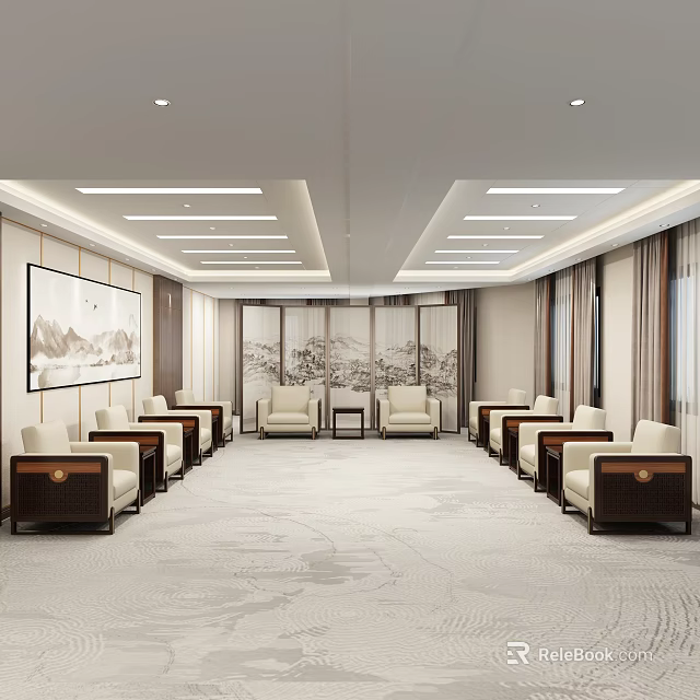 Premium New Chinese Style Reception Hall Comfortable Leisure Sofa Combination for Formal Business Guests 3d model 