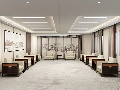 Premium New Chinese Style Reception Hall Comfortable Leisure Sofa Combination for Formal Business Guests 3d model