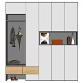 Modern Shoe Cabinet Design With Coat Hanging Space Lighting And Decor Items 3d model