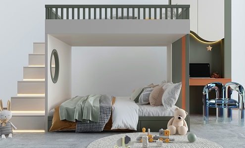 Modern high-low bed 3d model