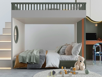 Modern high-low bed 3d model