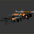 Modern Weapons Collection Featuring Assault Rifles Rocket Launchers and Colorful Designs