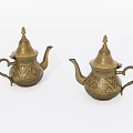 Traditional Brass Teapots With Intricate Decorative Patterns On White Background