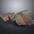 Flying Prehistoric Creature Model With Large Wings Green Brown Feathers Red Beak Claws