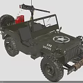 Military Green Army Jeep With Machine Gun Star Emblem Red Gas Can And Large Tires