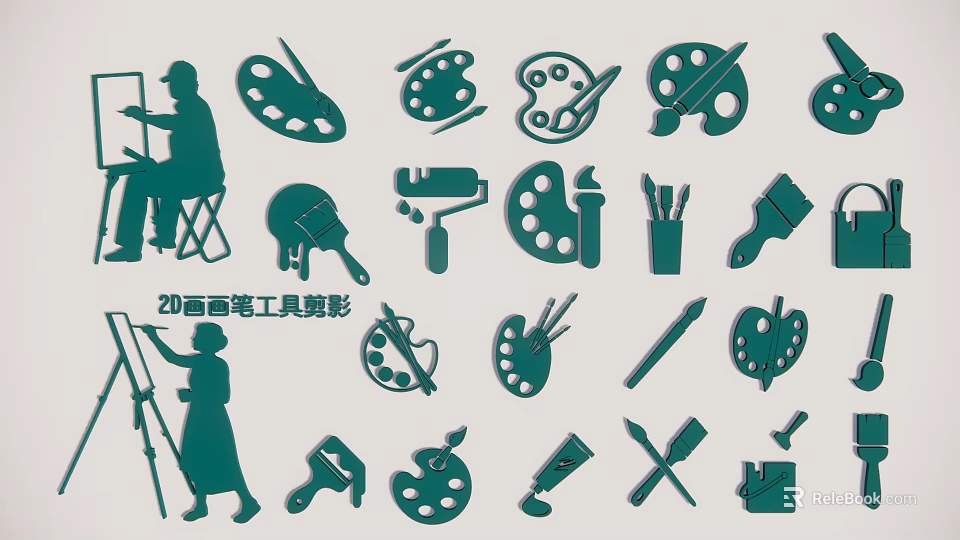 Painting Tools Silhouette Decorative Hanging Ornaments With Various Art Supplies Designs 3d model 