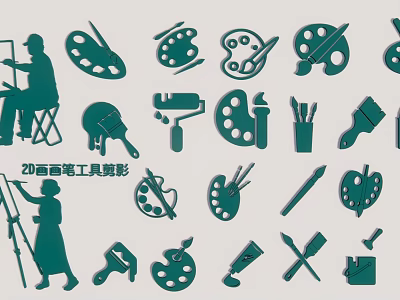 Painting Tools Silhouette Decorative Hanging Ornaments With Various Art Supplies Designs 3d model
