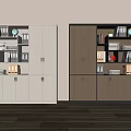Office Storage Cabinets with White and Wood Tone Design File Folders Books and Globe