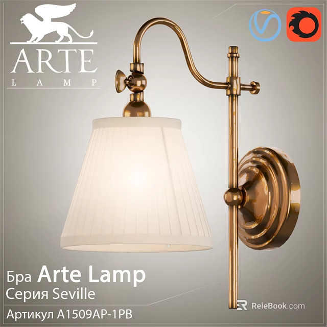 Elegant Arte Lamp Wall Lamp with Brass Finish and White Pleated Lampshade Design 3d model 