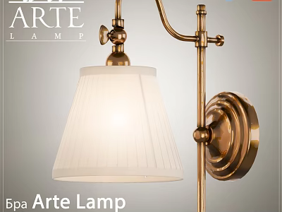 Elegant Arte Lamp Wall Lamp with Brass Finish and White Pleated Lampshade Design 3d model