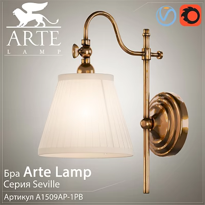 Elegant Arte Lamp Wall Lamp with Brass Finish and White Pleated Lampshade Design 3d model