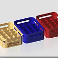 Three Multicolored Storage Baskets With Grid Design And Handles In Gold Blue Red