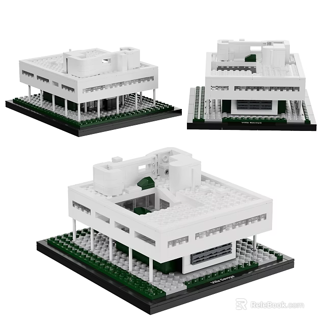 Building Blocks Modern Architecture Model With White Structure Windows Black Base And Green Details 3d model 
