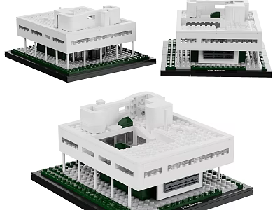 Building Blocks Modern Architecture Model With White Structure Windows Black Base And Green Details 3d model