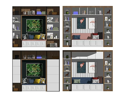 Modern Entryway and Side Cabinet Interior Design with Decorative Artwork Storage Shelves and Decorations 3d model