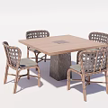 Modern Square Wooden Dining Table With Stone Legs And Woven Back Chairs