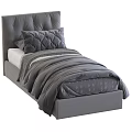 Upholstered Single Bed With Soft Bedding Pillows Throw Blanket And Modern Design