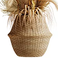 Natural Dried Floral Arrangement in Rustic Woven Vase Decorative Home