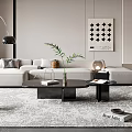 Modern Living Room Interior With White Sofa Coffee Table Area Rug And Decorative Painting